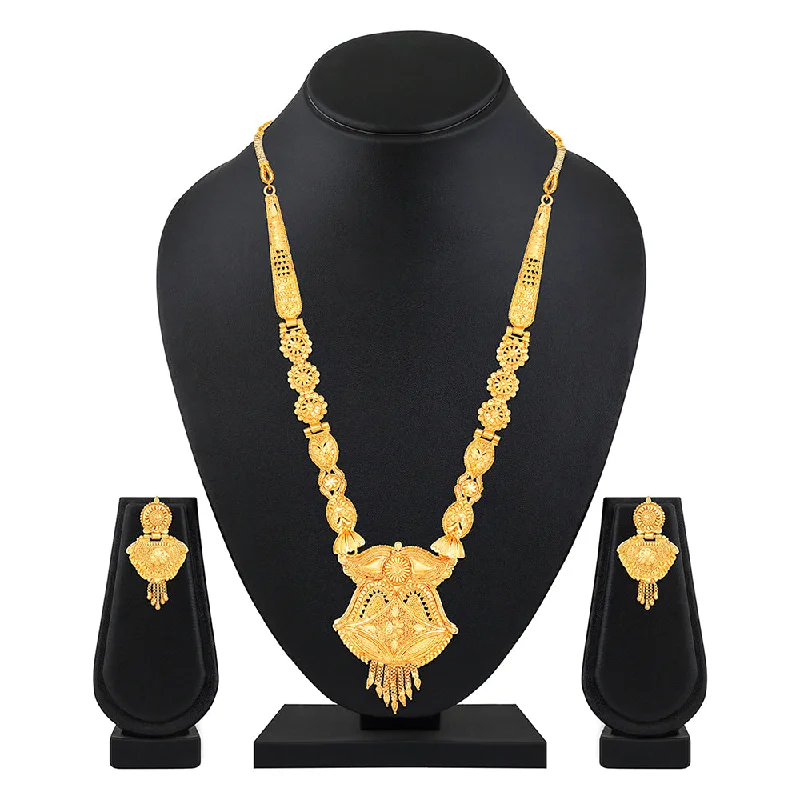 High-End Gold Necklace-Darshana Jewels Gold Plated Traditional Wedding Long Necklace Set for Women (NL1108087G)