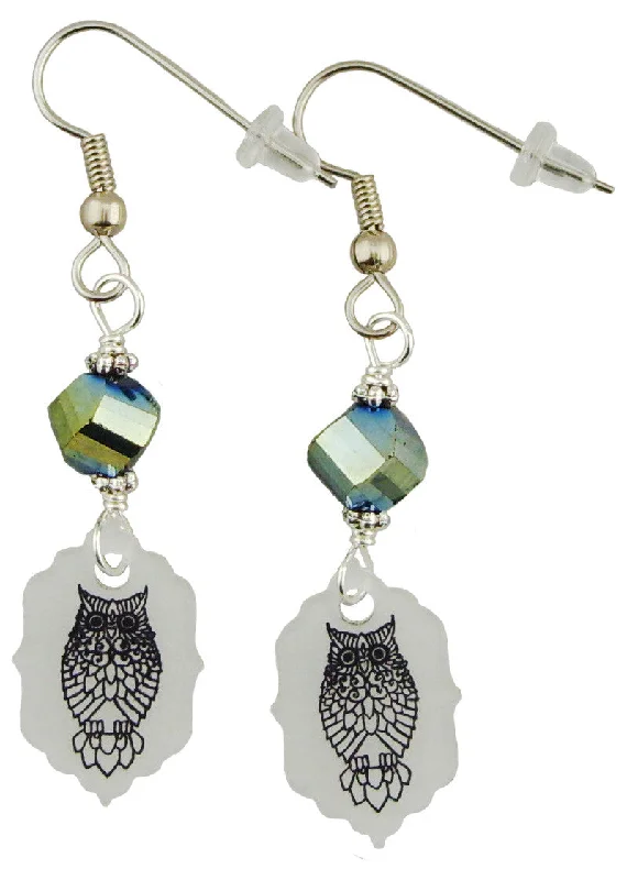 Diamond Drop Earrings-House Owl, Shrewd