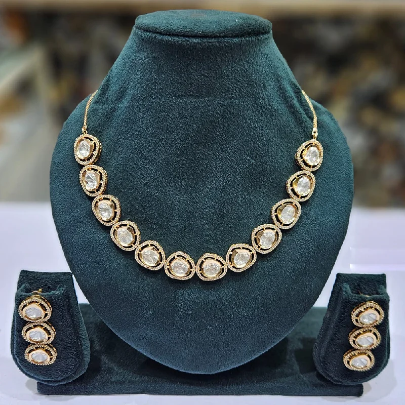 Boho Chic Necklace-JCM Gold Plated Polki Kundan Stone Necklace Set