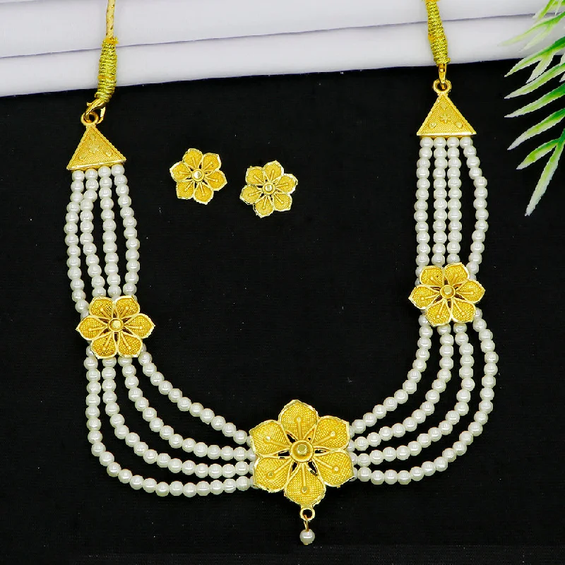 Vintage Gemstone Necklace-Mahavir Gold Plated Choker Necklace Set