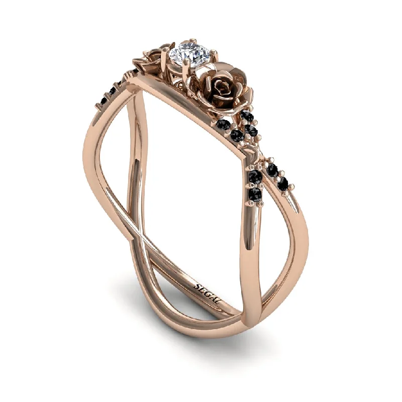 Rose Gold Wedding Band-Rose Engagement ring 14K Rose Gold Thin Elegant Flower Ring - Stella no. 20