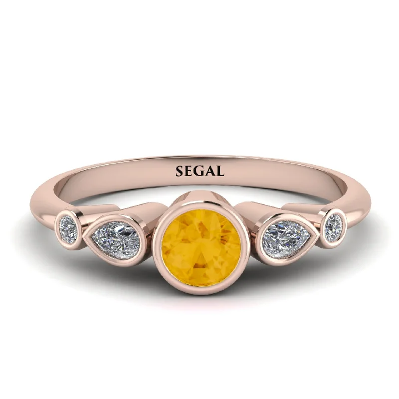 Designer Rose Gold Ring-Bezel Symmetrical Citrine Ring - Ivy No. 602