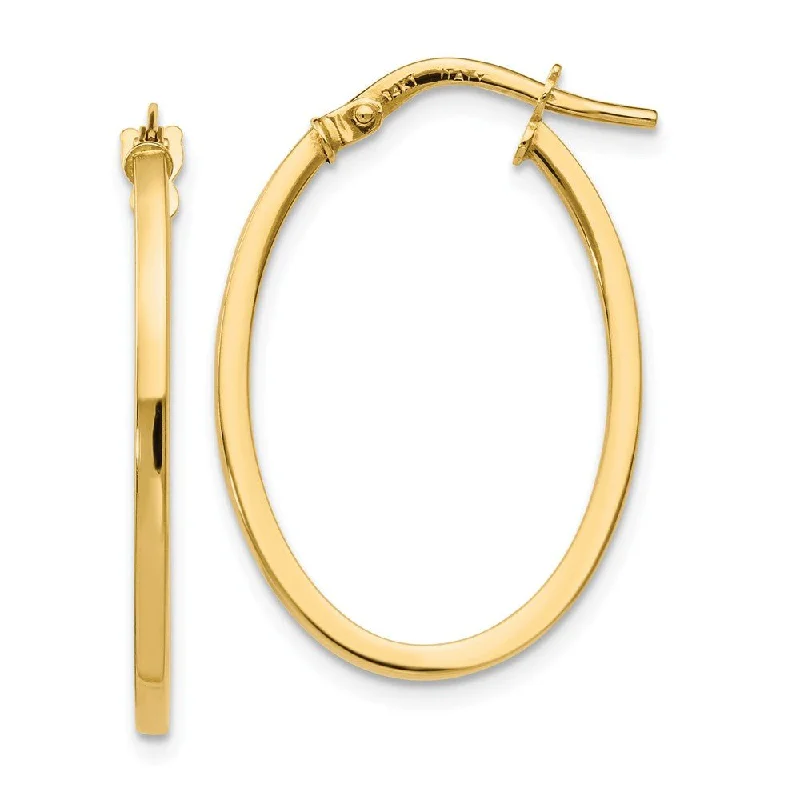 Large Statement Earrings-1.5mm Square Tube Oval Hoop Earrings in 14k Yellow Gold, 26mm (1 Inch)