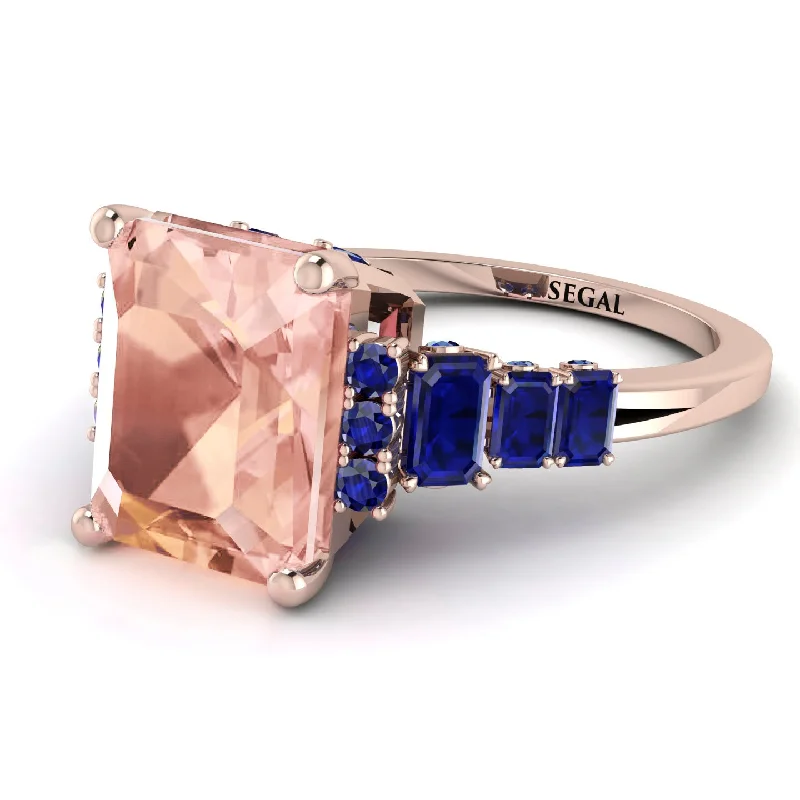 Men's Statement Ring-Emerald Cut Morganite Ring Hidden Round Diamonds - Sawyer No. 914