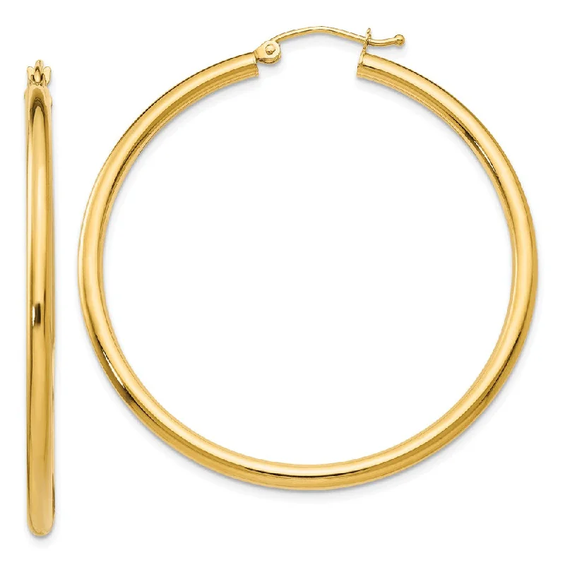 Large Gemstone Earrings-2.5mm, 14k Yellow Gold Classic Round Hoop Earrings, 45mm (1 3/4 Inch)