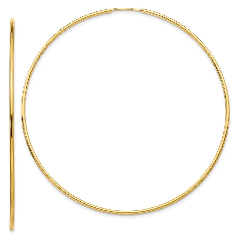 Fashionable Hoop Earrings-1.2mm x 67mm 14k Yellow Gold Polished Endless Tube Hoop Earrings