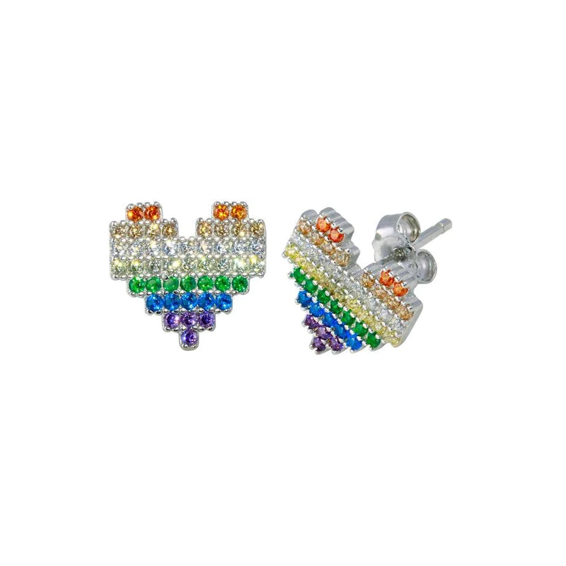 Luxury Hoop Earrings-Silver 925 Rhodium Plated Heart Multi Color CZ StudEarrings