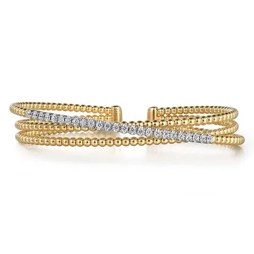 Luxury Diamond Bangles-14K White-Yellow Gold Bujukan Diamond Criss Cross Bangle