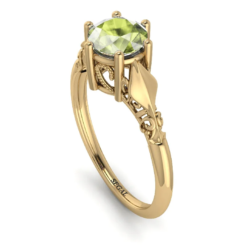 Customizable Birthstone Ring-Art deco Leaves Structure Peridot  Ring- 14K Yellow Gold - Reagan no. 701