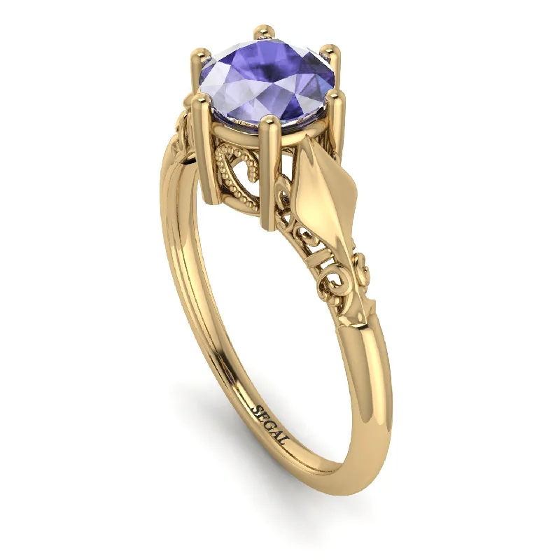 Multi-Stone Engagement Ring-Art deco Leaves Structure Tanzanite  Ring- 14K Yellow Gold - Reagan no. 201