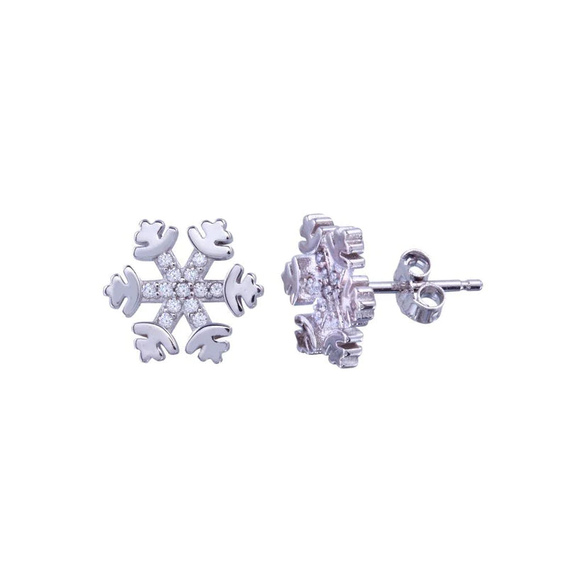 Silver Dangle Earrings-Silver 925 Rhodium Plated CZ Snow Flakes Earrings