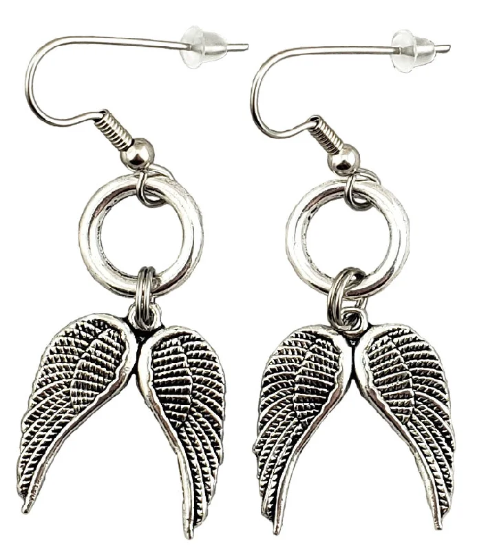 Stylish Silver Earrings-Angel Wing Earrings, Silver-Tone