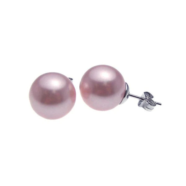 Chic Hoop Earrings-Silver 925 Rhodium Plated Pink Pearl Stud Earrings