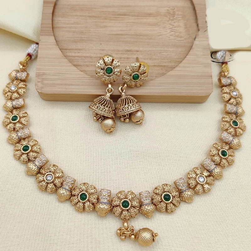 Chunky Chain Necklace-Jewel Addiction Copper Rajwadi Finish Pota Stone Necklace Set