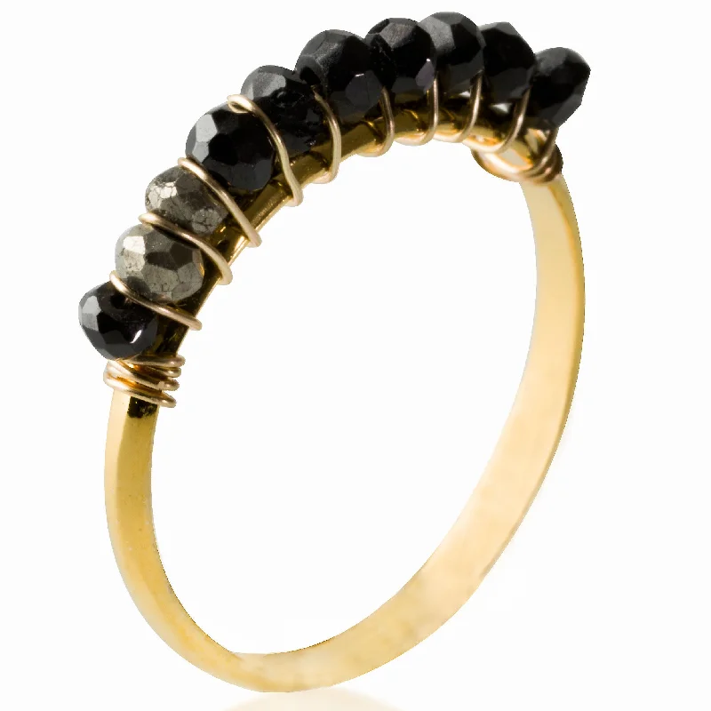 Round Diamond Ring-Gold Onyx/Quartz Gemstone Ring