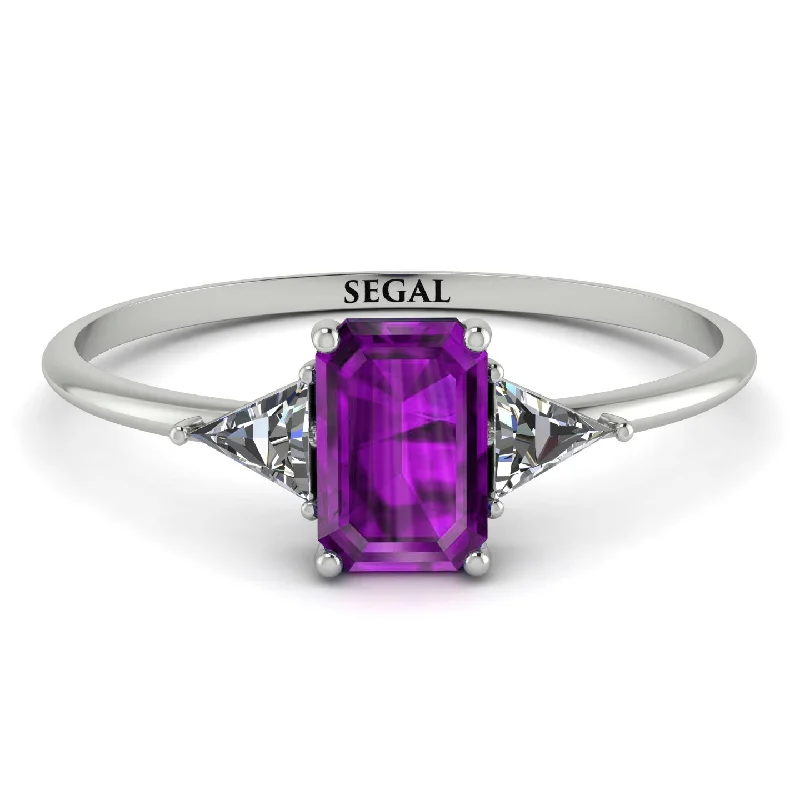 Black Diamond Ring-Emerald Cut Amethyst With Triangles Ring - Remi No. 303