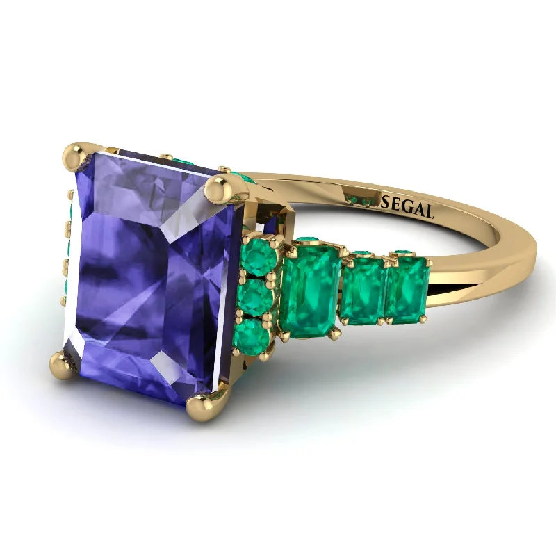 Modern Cocktail Diamond Ring-Emerald Cut Tanzanite Ring Hidden Round Diamonds - Sawyer No. 204