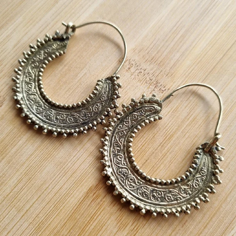 Funky Earrings for Teens-Gold Gypsy Tribal Hoop Earrings