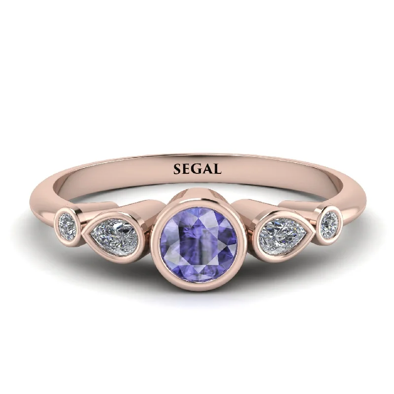 Birthstone Wedding Ring-Bezel Symmetrical Tanzanite Ring - Ivy No. 202