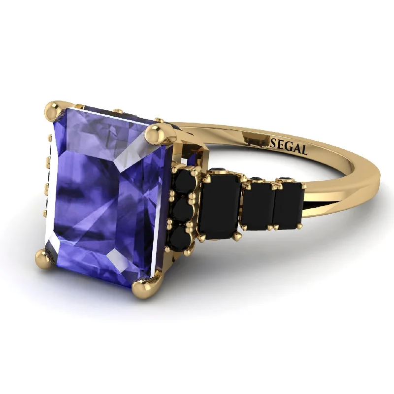 Unique Gold Engagement Ring-Emerald Cut Tanzanite Ring Hidden Round Diamonds - Sawyer No. 207