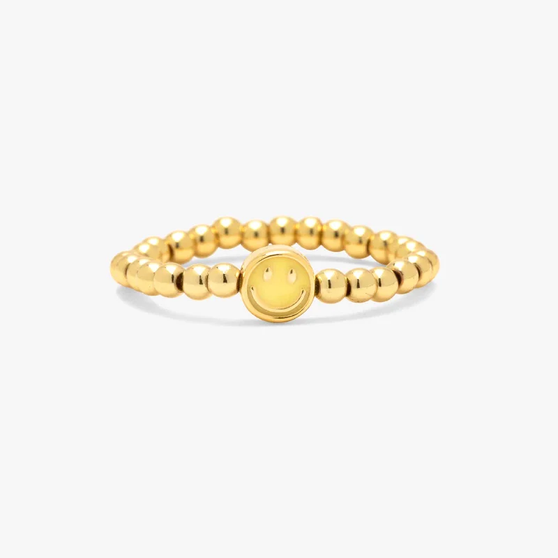 Elegant Cocktail Ring-Happy Face Gold Bead Stretch Ring