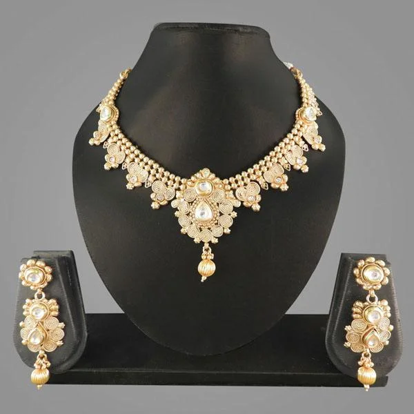 Layered Gold Necklace-Darshana Jewels Kundan AD Copper Gold Plated Necklace Set - FAP0055