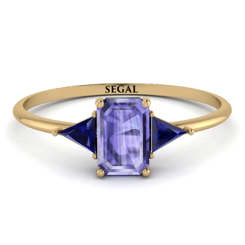 Custom Stone Ring-Emerald Cut Tanzanite With Triangles Ring - Remi No. 213