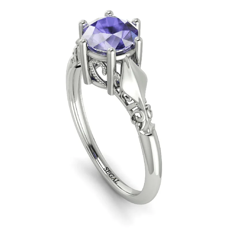 Simple Stacking Ring-Art deco Leaves Structure Tanzanite  Ring- Reagan no. 203