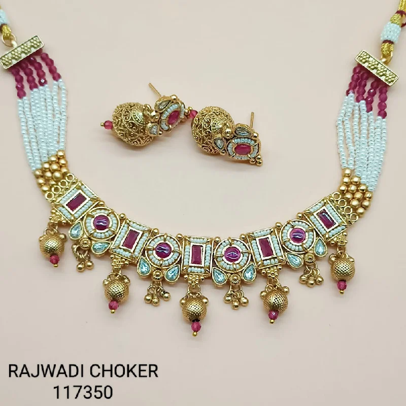 Art Deco Necklace-Padmawati Bangles Copper Gold Plated Choker Necklace Set