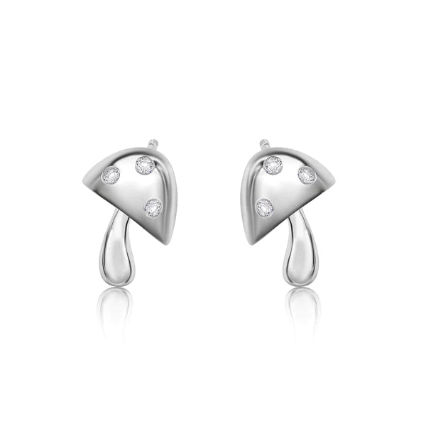 Gemstone Cluster Earrings-Silver 925 Rhodium Plated Mushroom Clear CZ Stud Earrings