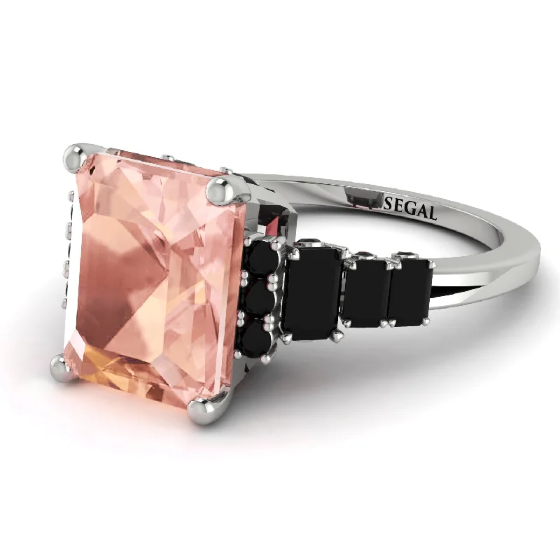 Large Statement Gold Ring-Emerald Cut Morganite Ring Hidden Round Diamonds - Sawyer No. 909