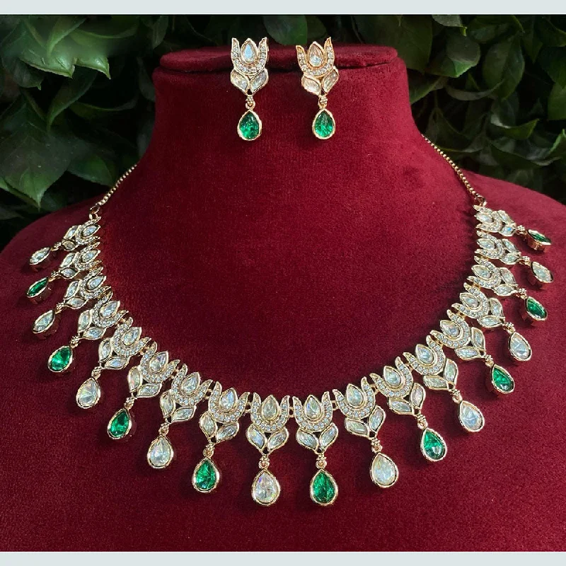 Gold Necklace with Gemstones-Royal Kundan Jewellery Gold Plated Polki Kundan Stone Necklace Set