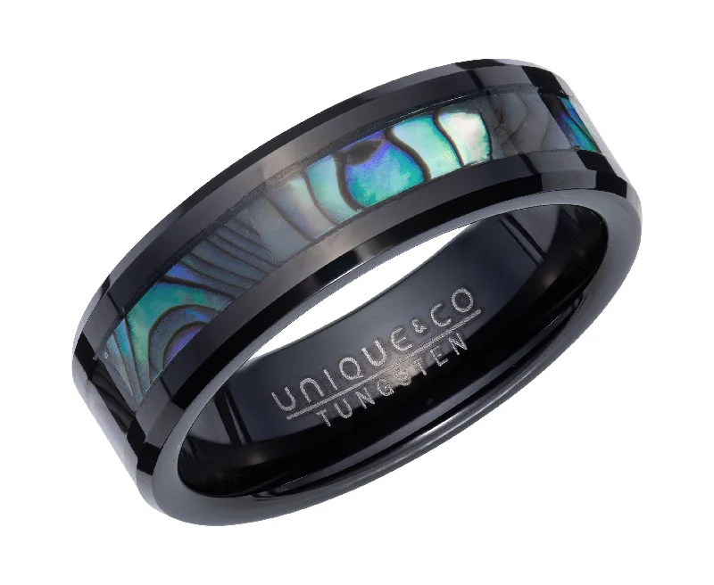 Luxury Wedding Band-Unique & Co Abalone and Tungsten Carbide Ring