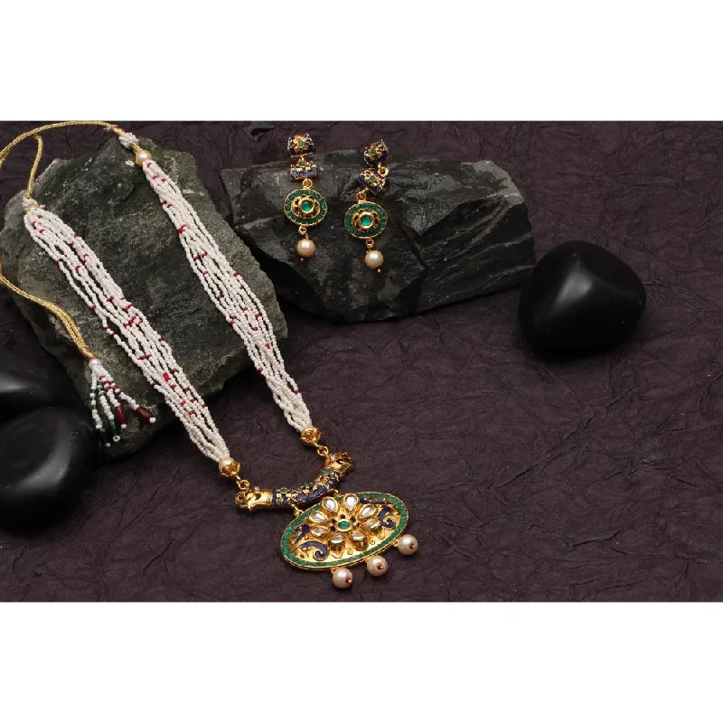 Rose Gold Heart Necklace-Darshana Jewels Gold Plated Meenakari And Kundan Long Necklace Set