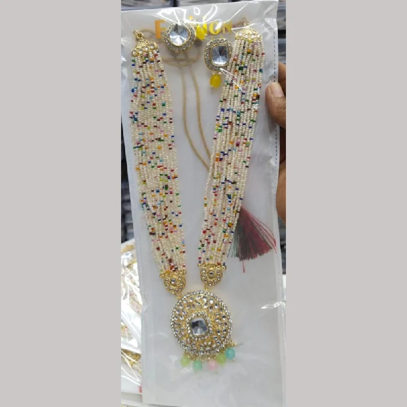 Elegant Gold Leaf Necklace-Manisha Jewellery Gold Plated Kundan Stone And Pearls Long Necklace Set