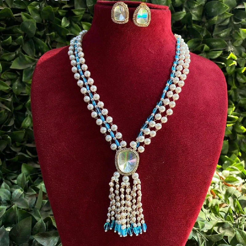 Classy Silver Necklace-Royal Kundan Jewellery Gold Plated Polki Kundan Stone And Pearls Necklace Set