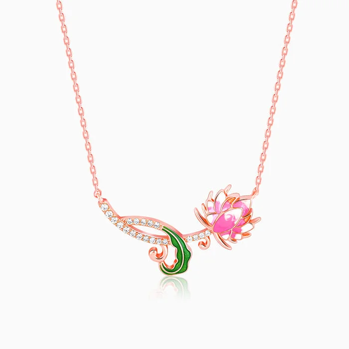 Trendy Gold Pendant Necklace-Rose Gold Brilliant Brahma Kamal Necklace