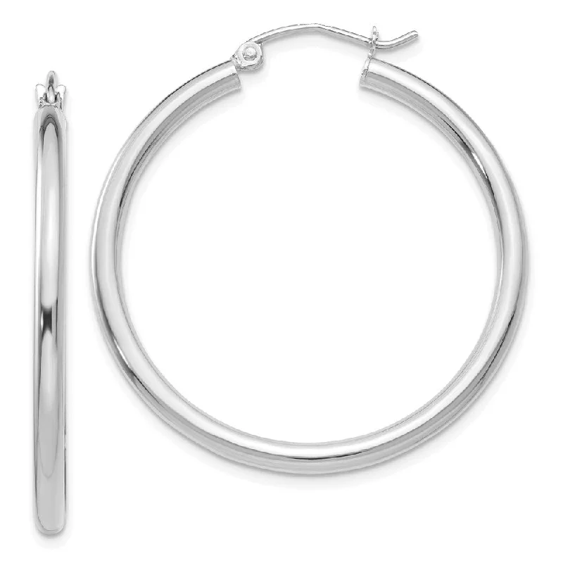 Unique Statement Earrings-2.5mm, 14k White Gold Classic Round Hoop Earrings, 35mm (1 3/8 Inch)