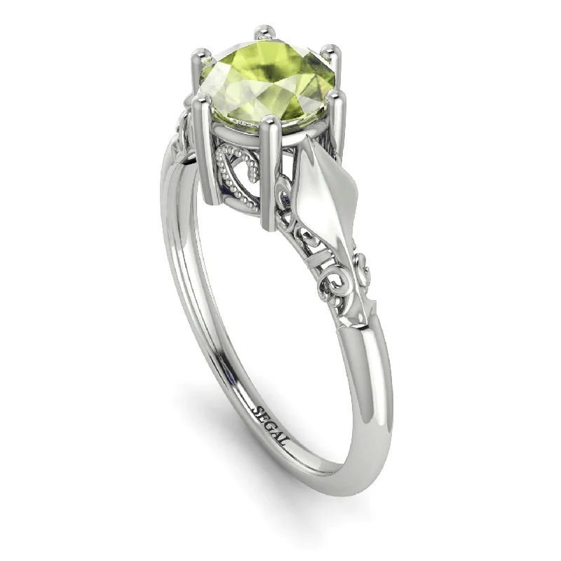 Antique Diamond Ring-Art deco Leaves Structure Peridot  Ring- Reagan no. 703