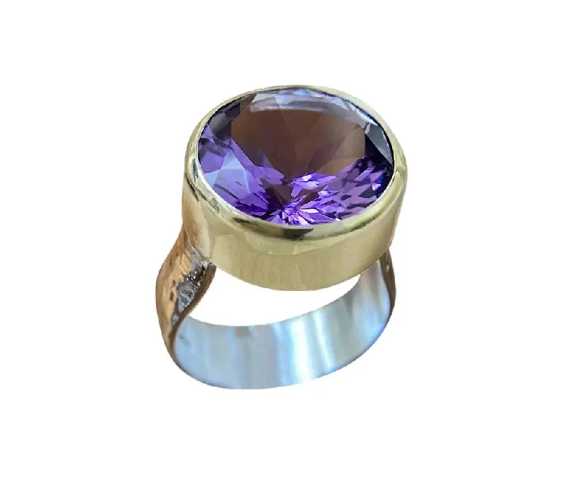 Antique Gold Ring-Yaron Morhaim 9ct Gold Silver Purple Amethyst Ring