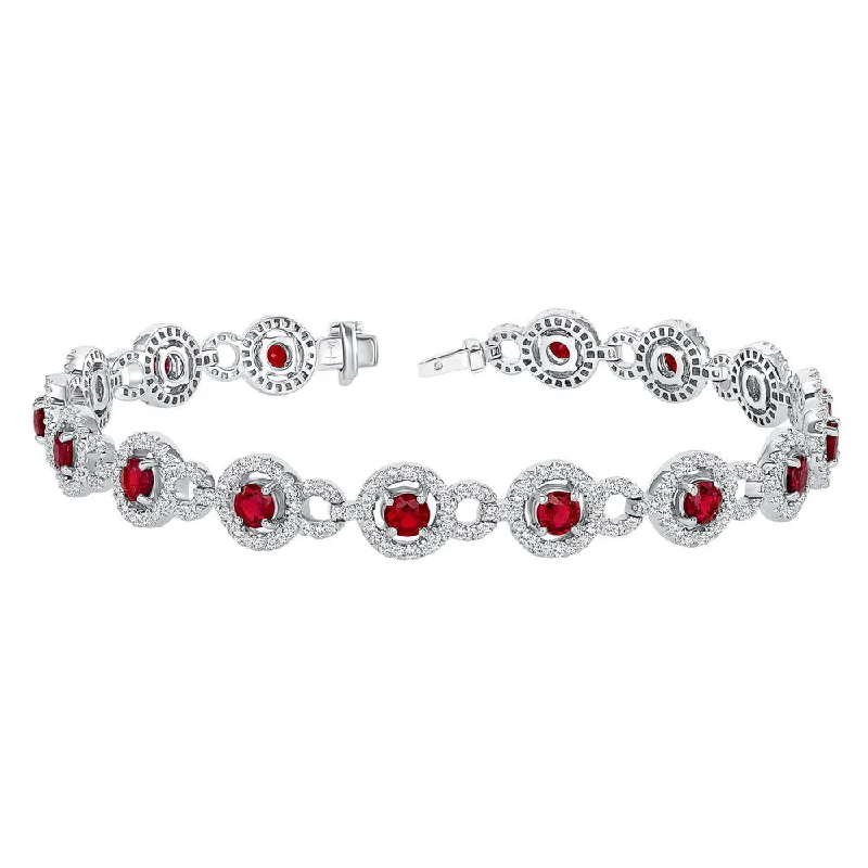 Bohemian Style Bracelets-Uneek Precious Collection Halo Round Ruby Bracelet