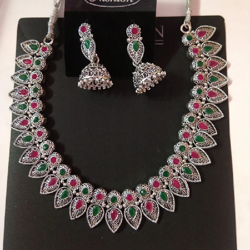 Long Dangle Necklace-Sanjana Jewels Oxidised Plated Kundan Stone Necklace Set