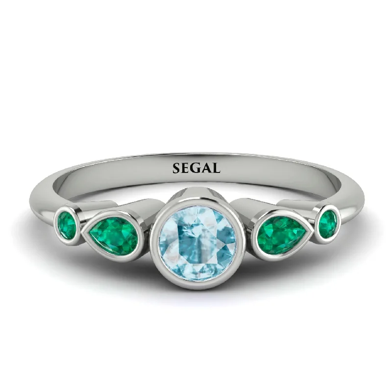 Men’s Silver Wedding Ring-Bezel Symmetrical Aquamarine Ring - Ivy No. 406