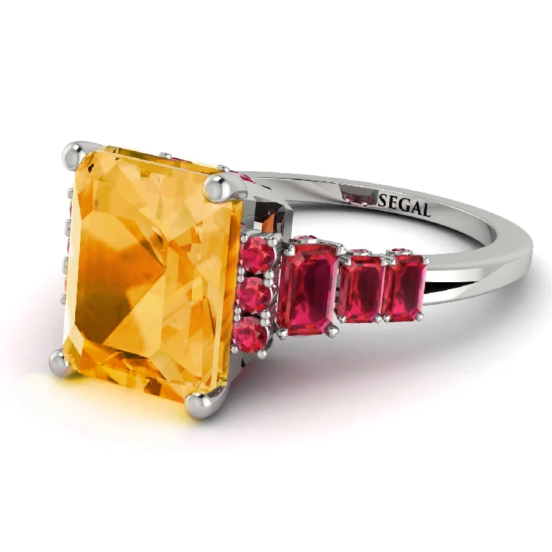 Black Diamond Ring-Emerald Cut Citrine Ring Hidden Round Diamonds - Sawyer No. 612