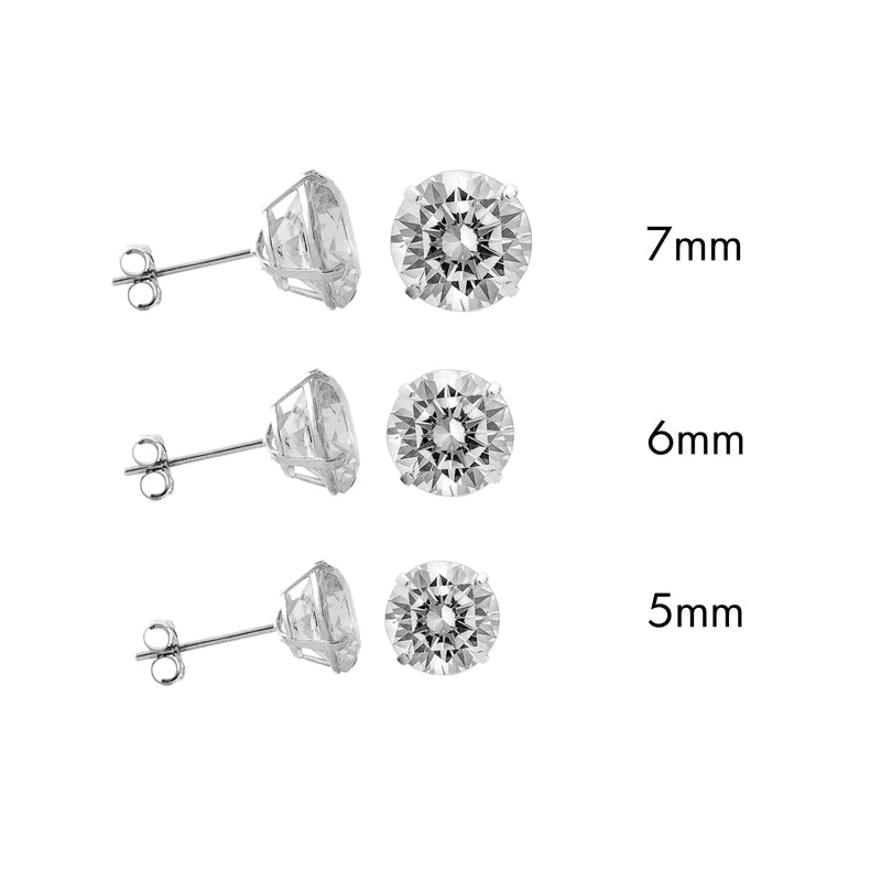 Silver and Gold Earrings-Sterling Silver 925 Rhodium Plated Moissanite Stone Round Push Back Earring