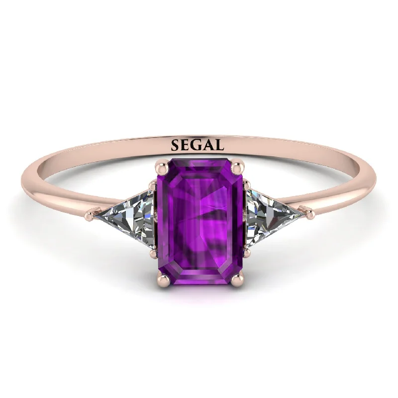 Personalized Gold Ring-Emerald Cut Amethyst With Triangles Ring - Remi No. 302