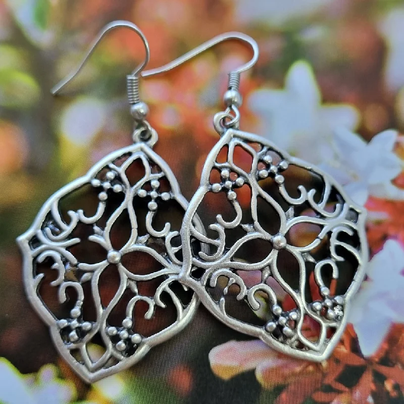 Classic Gold Earrings-Boho Silver Floral Earrings - "Amie" Handcrafted Statement Jewellery