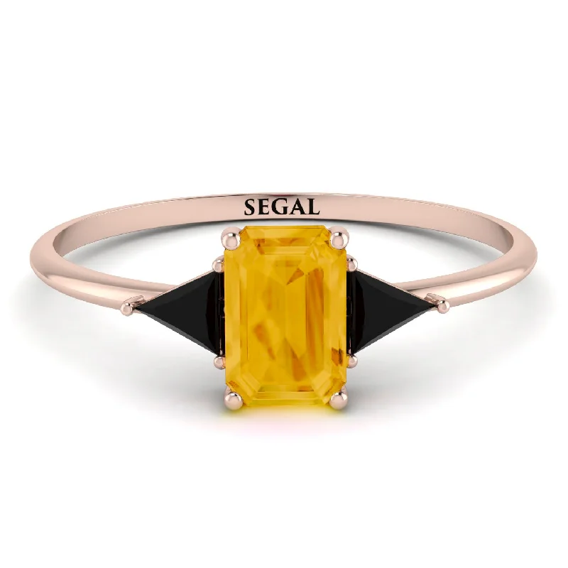 Custom Engagement Ring Set-Emerald Cut Citrine With Triangles Ring - Remi No. 608