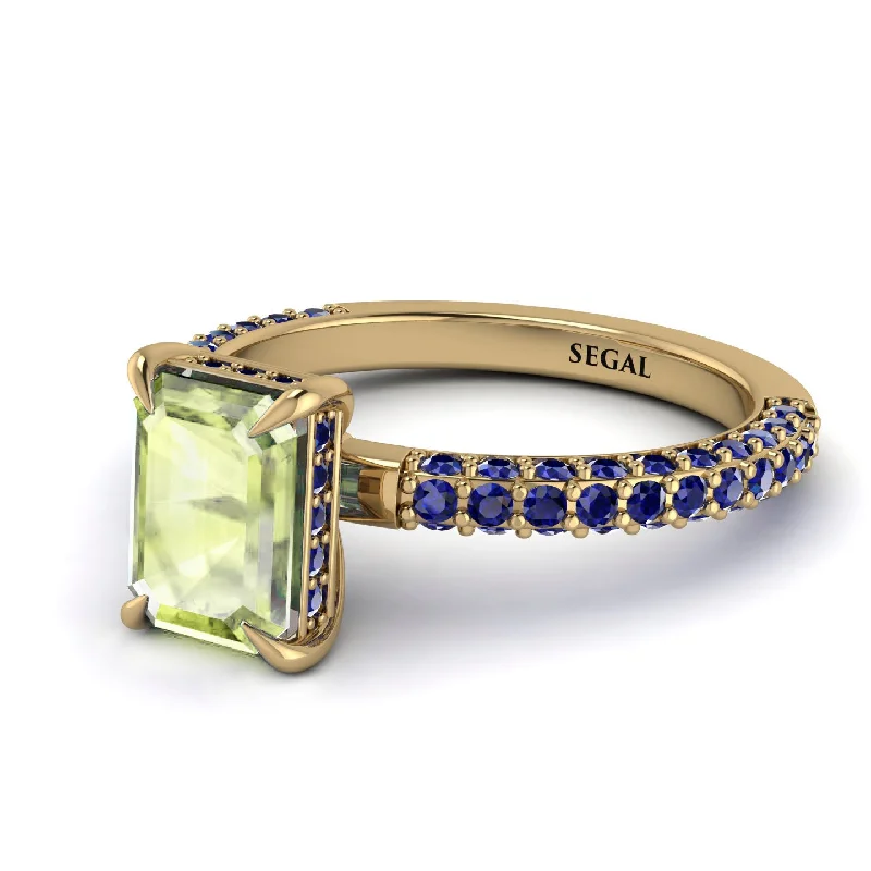 Artistic Design Ring-Hidden Halo Emerald Cut Peridot Engagement Ring - Ximena No. 713