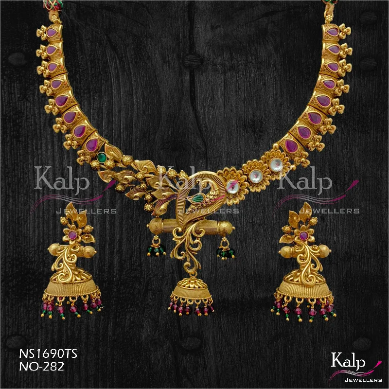 Birthstone Pendant Necklace-Kalp Jewellers Copper Gold Plated Necklace Set